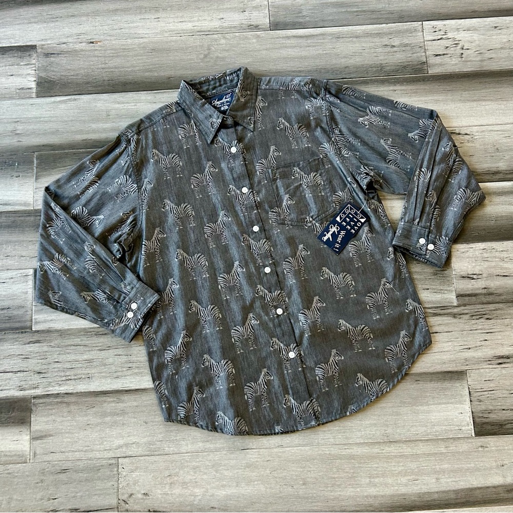 Vintage 1990s Angelique NWT Zebra Brocade Long Sleeve Button Down Shirt